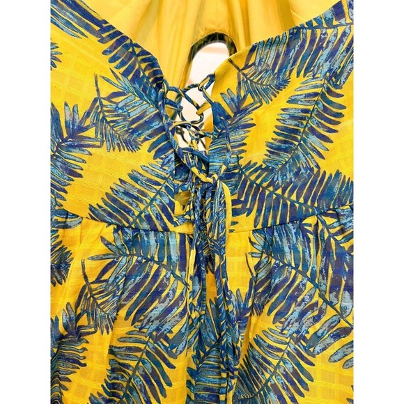 Tanya Taylor Yellow and Blue Floral Palm Print Halter Maxi Dress Size 2 - Picture 8 of 10